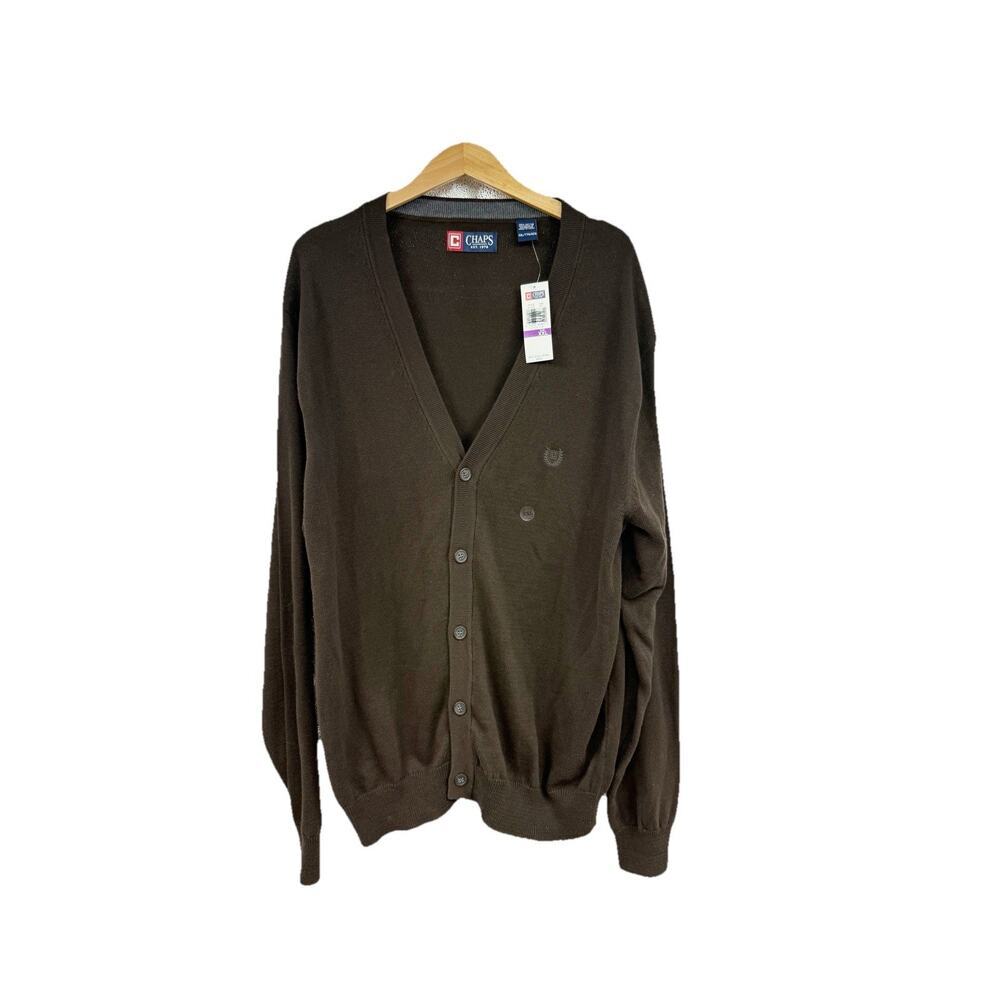 Chaps Ralph Lauren Dark Brown Button Front Men’s Cardigan 100% Cotton XXL New